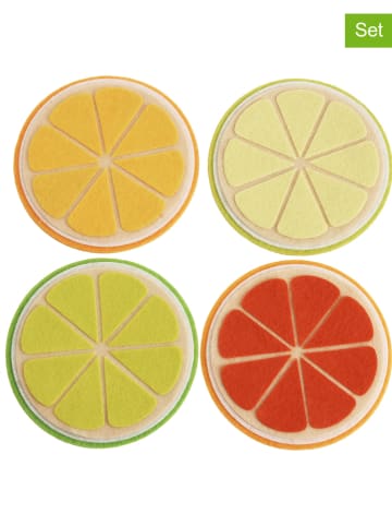 SUNNYSUE 4-delige set: vilten onderzetters "Citrusvruchten" meerkleurig