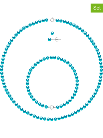 Pearline 3-częściowy zestaw biżuterii z perłami w kolorze turkusowym