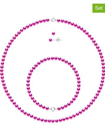 Pearline 3tlg. Perlen-Schmuckset: Halskette, Armband und Ohrstecker