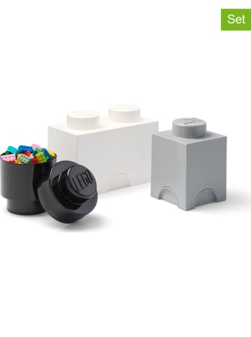 LEGO 3tlg. Set: Aufbewahrungsboxen "Brick" in Schwarz/ Grau/ Weiß