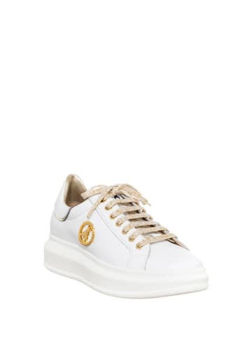 Patrizia Pepe Skórzane sneakersy w kolorze złoto-białym