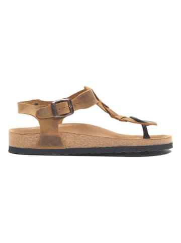 Comfortfusse Leren teensandalen lichtbruin