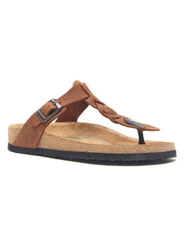 Comfortfusse Leren teenslippers bruin