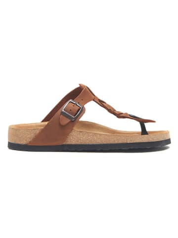 Comfortfusse Leren teenslippers bruin