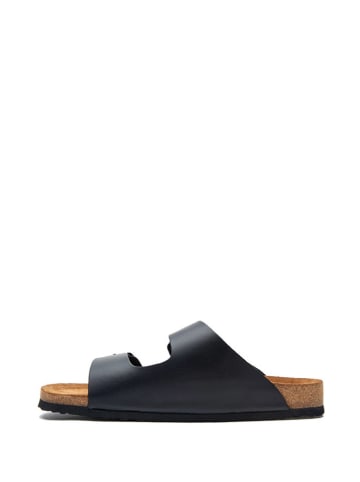 Comfortfusse Leder-Pantoletten in Schwarz