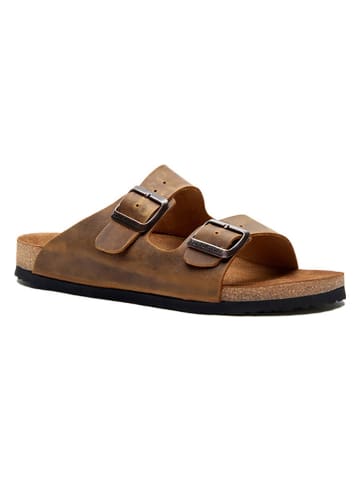 Comfortfusse Leren slippers lichtbruin