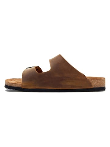Comfortfusse Leren slippers lichtbruin