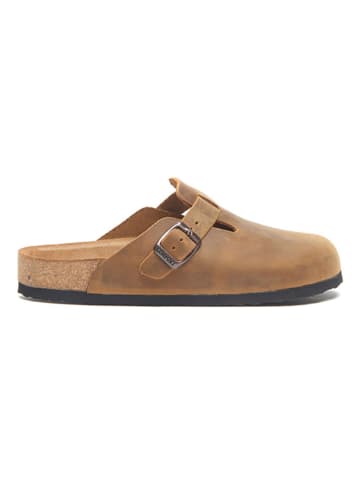 Comfortfusse Leder-Clogs in Hellbraun
