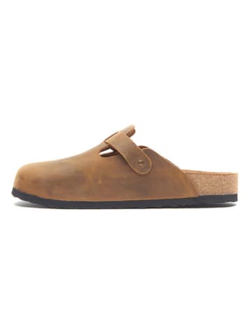 Comfortfusse Leder-Clogs in Hellbraun