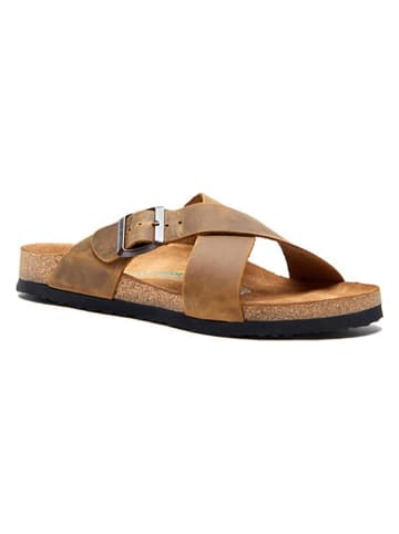 Comfortfusse Leder-Pantoletten in Hellbraun