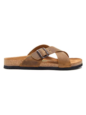 Comfortfusse Leder-Pantoletten in Hellbraun