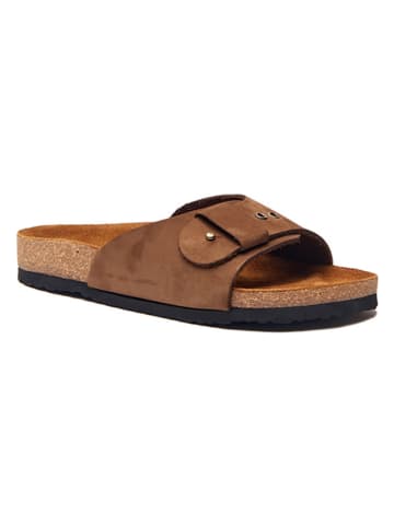 Comfortfusse Leder-Pantoletten in Braun