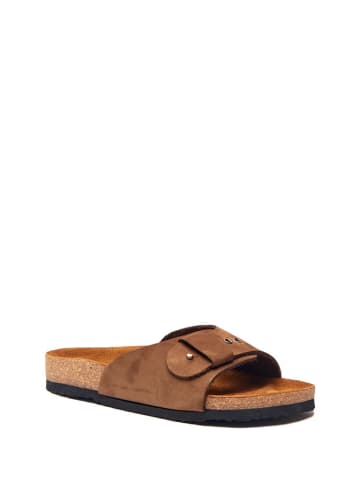 Comfortfusse Leren slippers zandkleurig