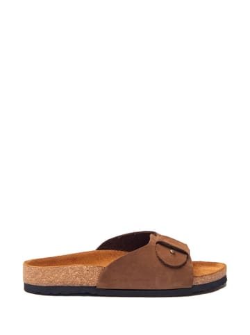 Comfortfusse Leren slippers zandkleurig