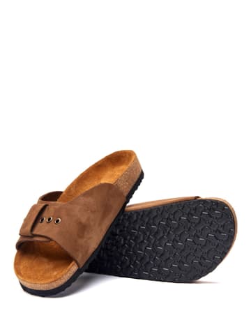 Comfortfusse Leren slippers zandkleurig
