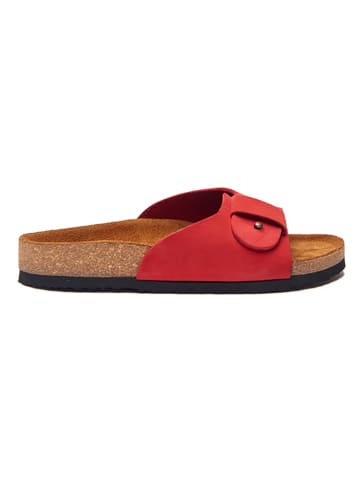 Comfortfusse Leder-Pantoletten in Rot