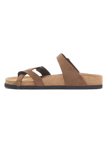 Comfortfusse Leren teenslippers lichtbruin