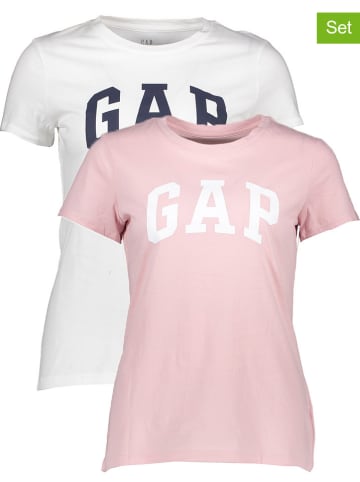 GAP Koszulki (2 szt.) w kolorze białym i jasnoróżowym