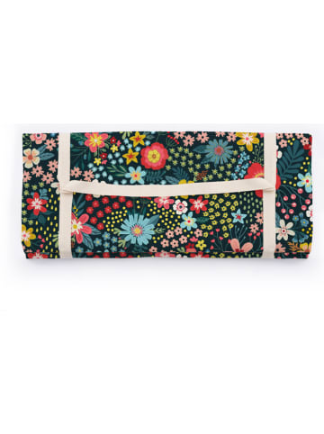 Folkifreckles Koc piknikowy "Flower Blossoms" w kolorze granatowym ze wzorem - 170 x 140 cm