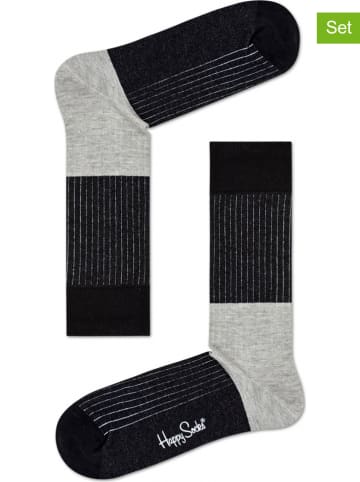 Happy Socks 2-delige set: sokken "Block Rib" grijs/zwart