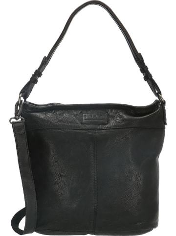 HIDE & STITCHES Leder-Schultertasche in Schwarz - (B)34 x (H)30 x (T)9 cm