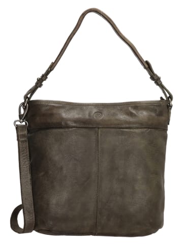 HIDE & STITCHES Leder-Schultertasche in Grau - (B)34 x (H)30 x (T)9 cm