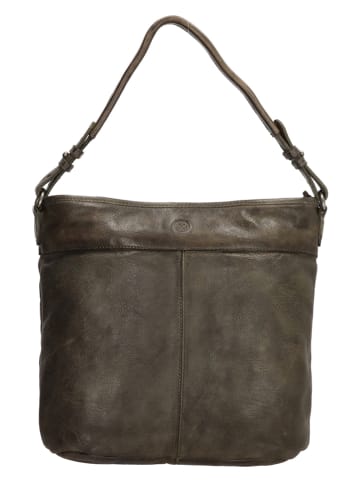 HIDE & STITCHES Leren schoudertas olijfgroen-bruin - (B)34 x (H)30 x (D)9 cm