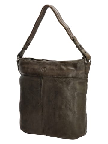 HIDE & STITCHES Leder-Schultertasche in Grau - (B)34 x (H)30 x (T)9 cm