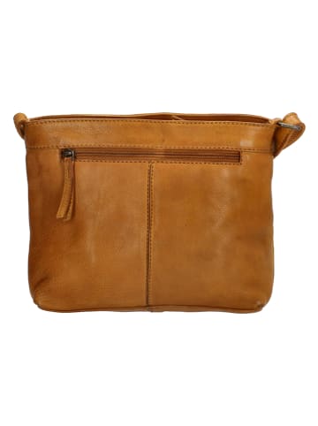 HIDE & STITCHES Leren schoudertas okergeel - (B)26 x (H)20 x (D)5 cm