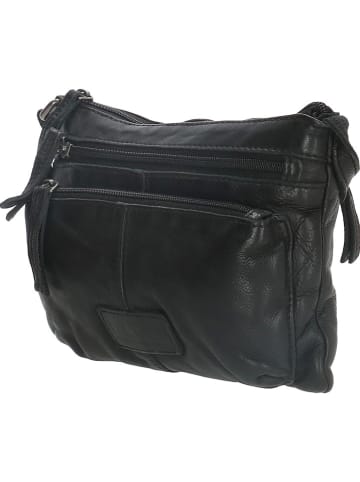 HIDE & STITCHES Leder-Umhängetasche in Schwarz - (B)23 x (H)17 x (T)3,5 cm