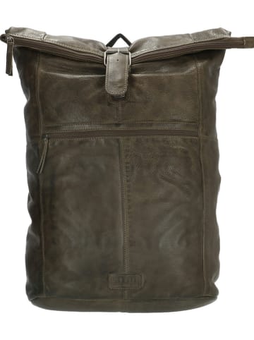 HIDE & STITCHES Skórzany plecak w kolorze oliwkowym - 33,5 x 46 x 14 cm