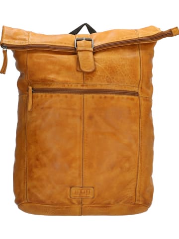 HIDE & STITCHES Skórzany plecak w kolorze musztardowym - 33,5 x 46 x 14 cm