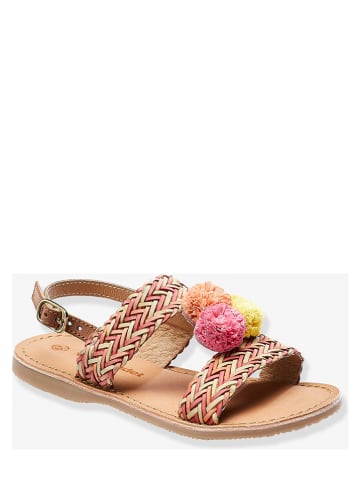 vertbaudet Leren sandalen rood/lichtroze