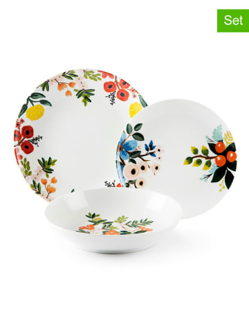 Trendy Kitchen by EXCÉLSA 18-częściowy zestaw talerzy "Naif Frida" w kolorze białym ze wzorem