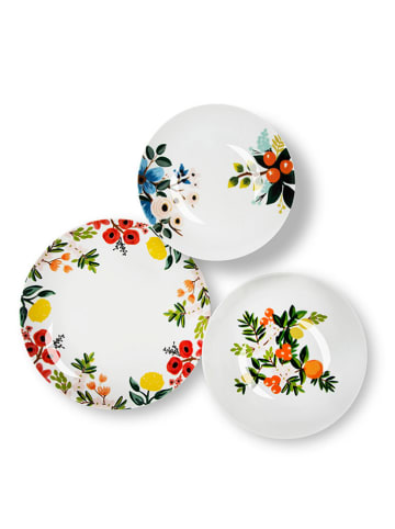 Trendy Kitchen by EXCÉLSA 18-częściowy zestaw talerzy "Naif Frida" w kolorze białym ze wzorem