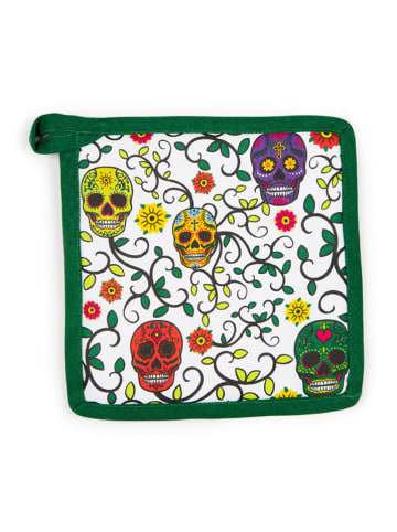 Trendy Kitchen by EXCÉLSA Pannenlap "Calavera" meerkleurig/groen - (L)20 x (B)20 cm