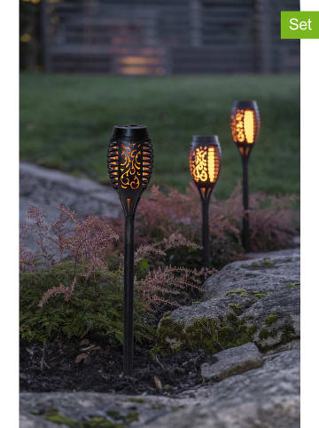 STAR Trading 3er-Set: LED-Solar-Gartenstecker "Flame Mini" in Schwarz - (H)40 cm