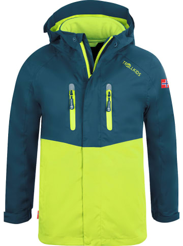 Trollkids 3in1-Funktionsjacke "Bryggen" in Gelb/ Blau
