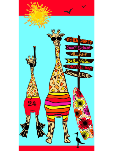 Le Comptoir de la Plage Microvezel strandlaken "Juna - Giraffe" lichtblauw/rood - (L)140 x (B)70 cm