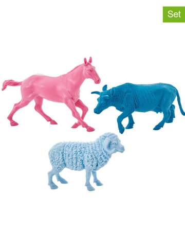 Rice 3er-Set: Dekofiguren "Bauernhoftiere" in Pink/ Blau - (B)7 x (H)14 cm