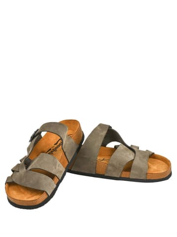 Moosefield Leren slippers kaki