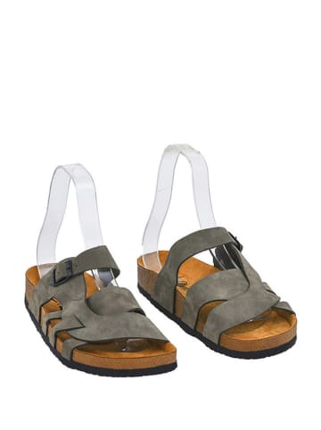 Moosefield Leren slippers kaki