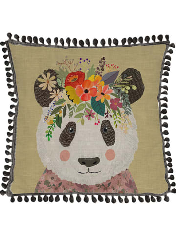 Folkifreckles Poszewka "Floral Panda" w kolorze beżowym ze wzorem na poduszkę - 45 x 45 cm