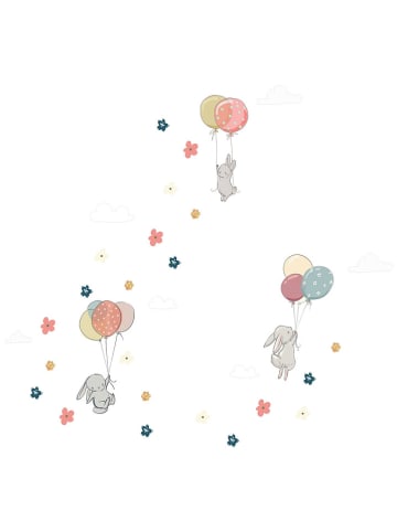 Ambiance Tatuaż ścienny "Rabbits in the sky and flying balloons"