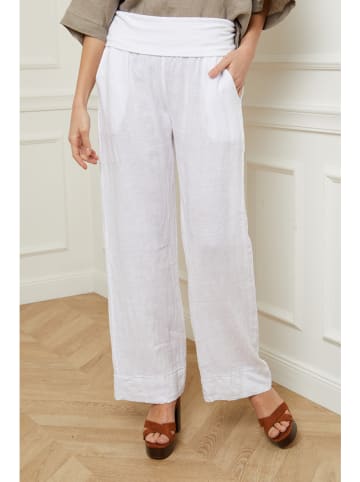 La Compagnie Du Lin Lniane spodnie "Astrid" w kolorze białym