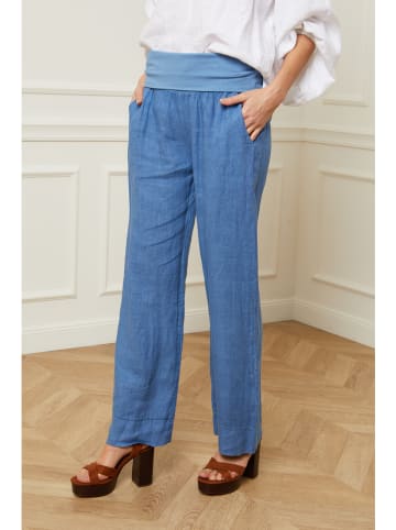 La Compagnie Du Lin Lniane spodnie "Astrid" w kolorze niebieskim