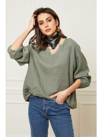 Joséfine Leinen-Bluse "Celiane" in Khaki