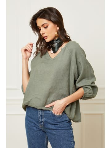 Joséfine Leinen-Bluse "Celiane" in Khaki