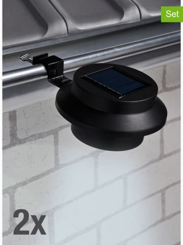 Garden Hero 2-delige set: ledsolardakgootlampen zwart - (B)12 x (H)6 x (D)12 cm