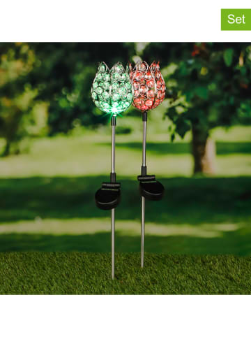Garden Hero 2-delige set: ledsolartuinstekers "Kristallen Bloem" met kleurwisseling - 65 cm